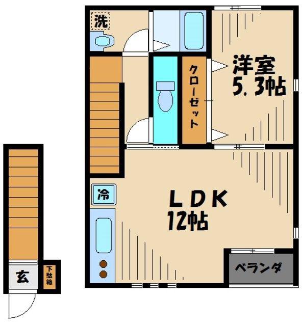 JR中央線 日野駅(東京) 徒歩8分 2階建 築19年(1LDK/2階)の間取り写真