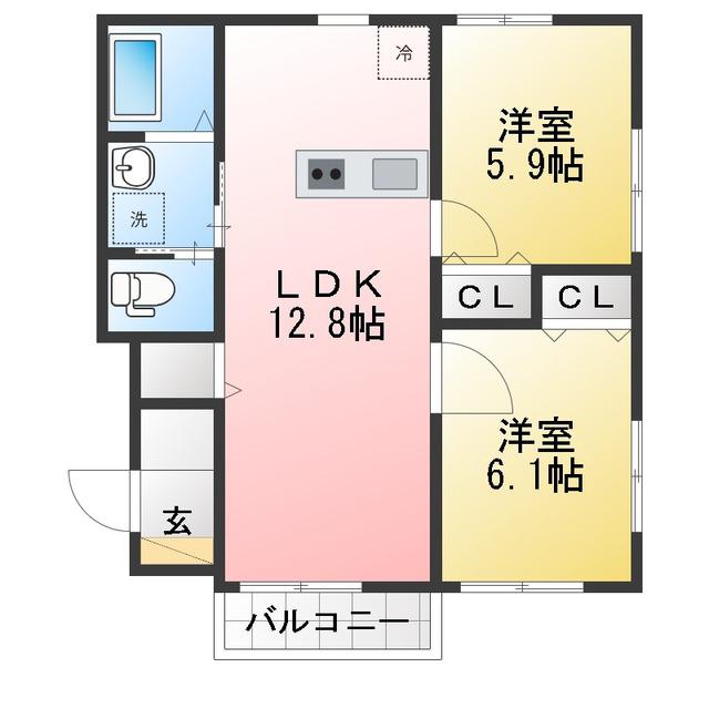 シャンス東寺尾中台2(2LDK/1階)の間取り写真