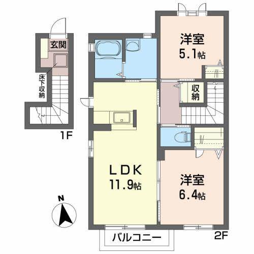 フォンテーヌ一番館(2LDK/2階)の間取り写真