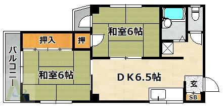 ベルメゾン駒ヶ林(2DK/3階)の間取り写真