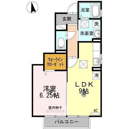 ルシアンローズB棟(1LDK/1階)の間取り写真