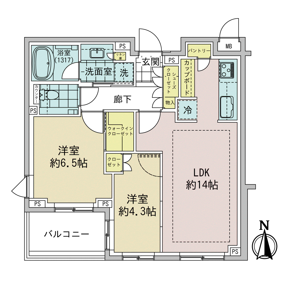 クラッシィハウス京都御苑ザ・テラス(2LDK/1階)の間取り写真