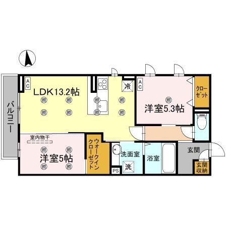 フジコH(2LDK/2階)の間取り写真