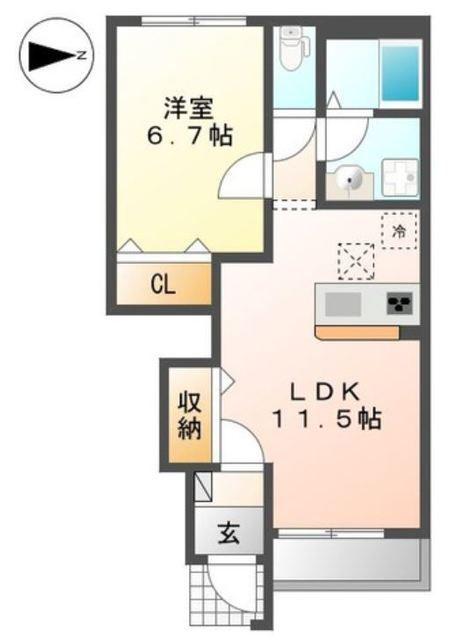 アドヴァンスコートK(1LDK/1階)の間取り写真