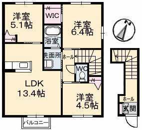 グランフォート A棟(3LDK/2階)の間取り写真