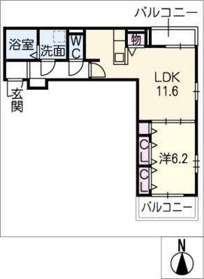 グリシーヌ・アン(1LDK/1階)の間取り写真