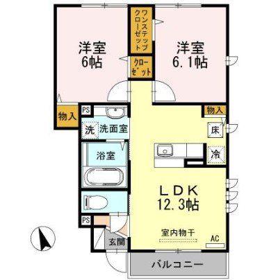 アークタウン三ツ藤(2LDK/1階)の間取り写真