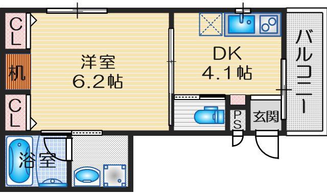 リアンコート江坂(1DK/3階)の間取り写真