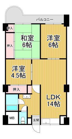 東朋第一マンション(3LDK/3階)の間取り写真