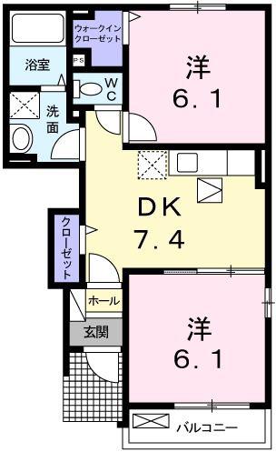 アニメートI(2DK/1階)の間取り写真