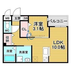 リアコート北田辺II(1LDK/2階)の間取り写真