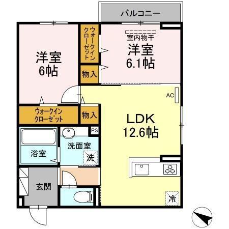 ラ・フィーグ古江東(2LDK/3階)の間取り写真