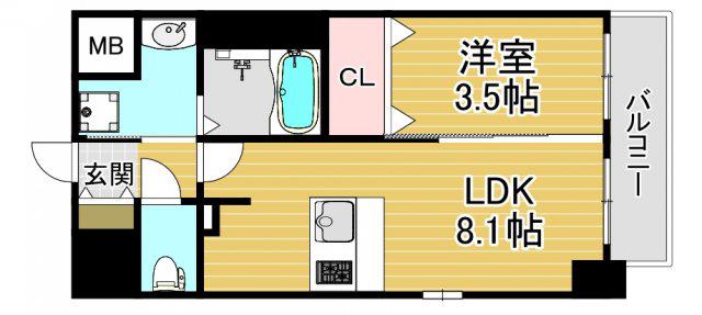ファステートOSAKAシティゲート(1LDK/2階)の間取り写真