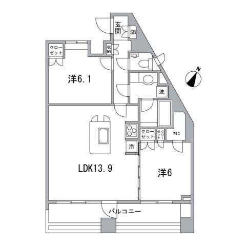 グランステューディオ中目黒(2LDK/9階)の間取り写真