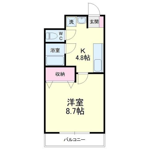 ライフ第6マンション藤枝駅前(1K/2階)の間取り写真