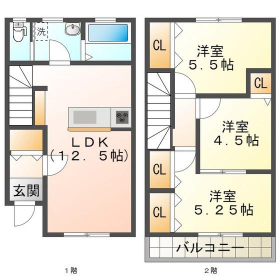 リーブルファイン南若松II(3LDK/1階)の間取り写真