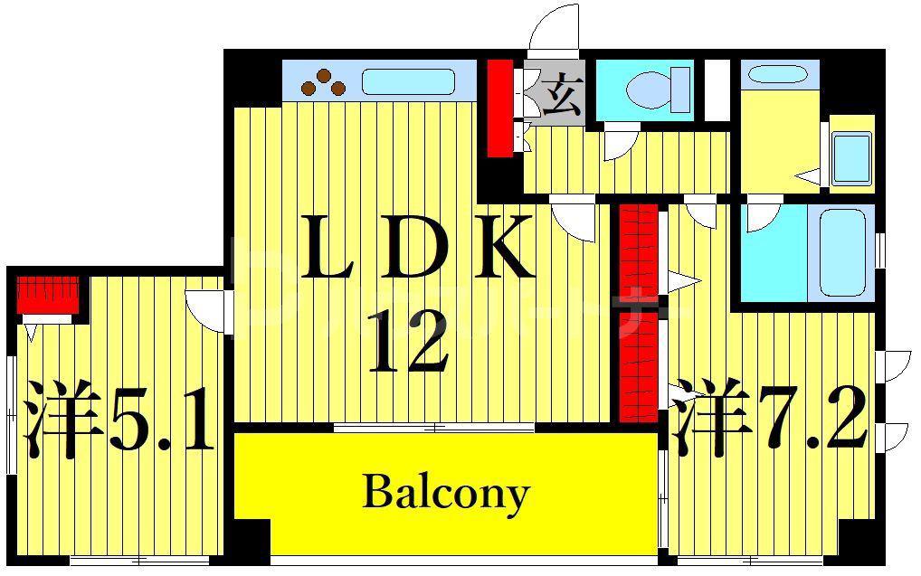 ラナイタウンルネッサンスグランドハイライズ(2LDK/4階)の間取り写真