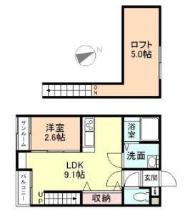 COZYⅡ(1LDK/2階)の間取り写真