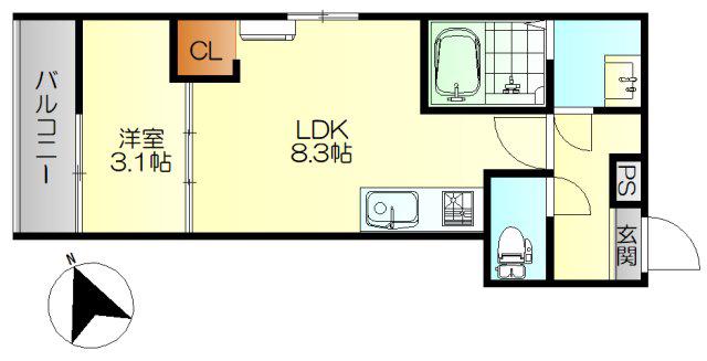 広駅前 1LDK(1LDK/1階)の間取り写真