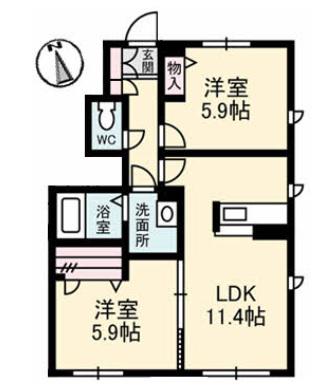 シャーメゾン南町B(2LDK/1階)の間取り写真