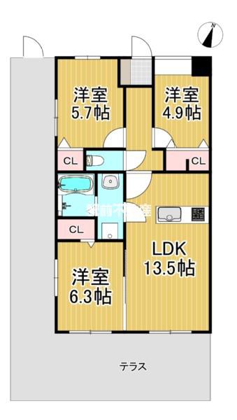 アールズ・コートA棟(3LDK/1階)の間取り写真