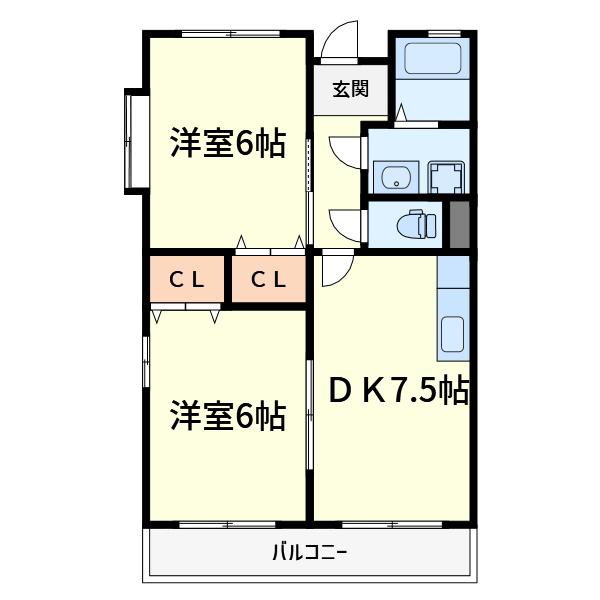 レジデンス大蔵司(2LDK/2階)の間取り写真