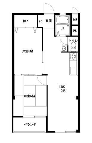 夙川第3コーポラス(2LDK/2階)の間取り写真