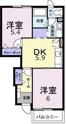 ア・ラ・モードC(2LDK/1階)の間取り写真
