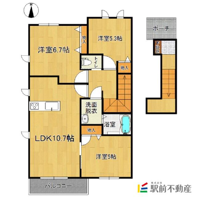 F・フラッツ鳥栖 F棟(3LDK/2階)の間取り写真