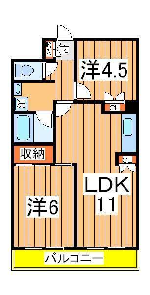ニューオーク(2LDK/3階)の間取り写真