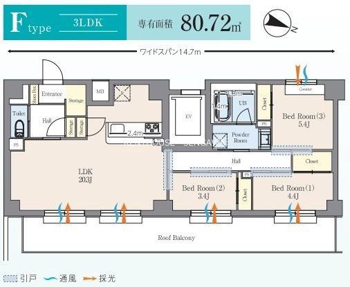 アイビー世田谷レジデンス(3LDK/6階)の間取り写真