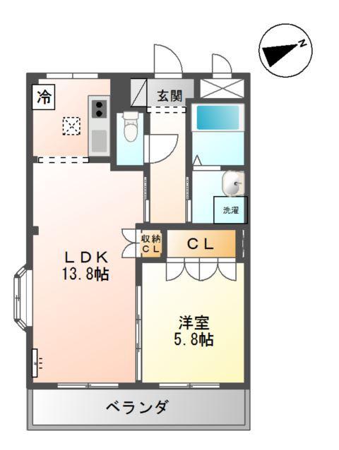 エーデル(1LDK/2階)の間取り写真