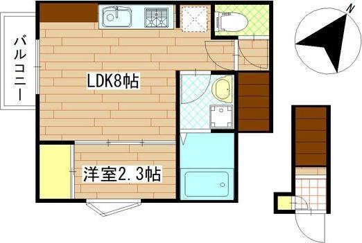 LIBRA COURT東仙台(1LDK/2階)の間取り写真