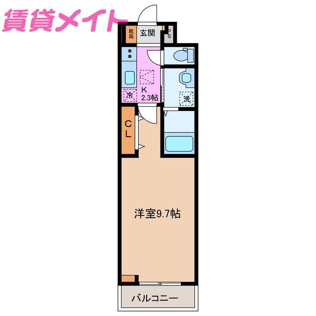ヒカルサ四日市東阿倉川(1K/1階)の間取り写真