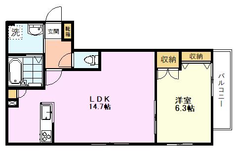 グラティテュード赤岡(1LDK/1階)の間取り写真
