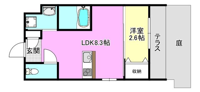 リアコート千里丘Iサウス(1LDK/1階)の間取り写真