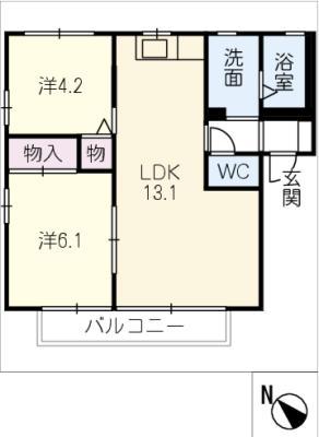 グランヴィラ羽津C棟(2LDK/2階)の間取り写真