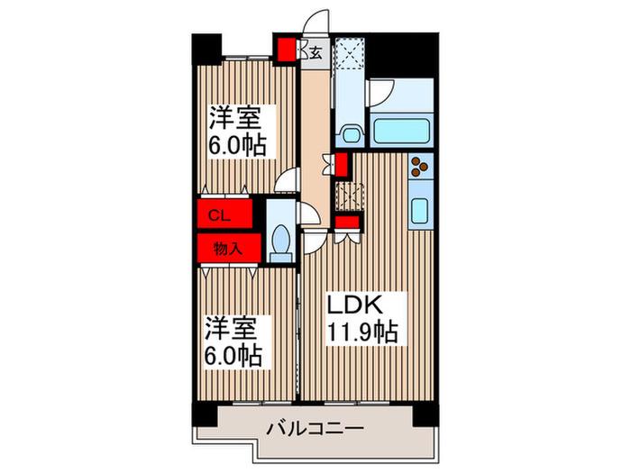 アムール参番館(2LDK/1階)の間取り写真