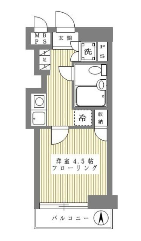 ワコーレ東村山(1K/4階)の間取り写真