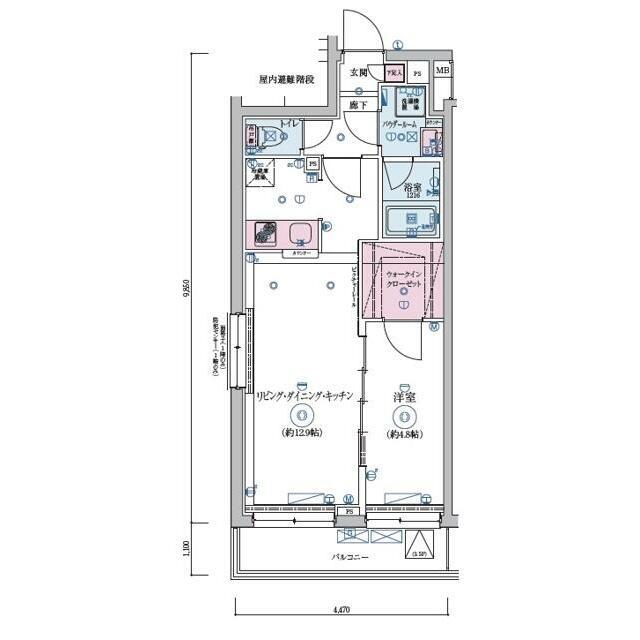 リヴシティ恵比寿 部屋番号301(1LDK/3階)の間取り写真