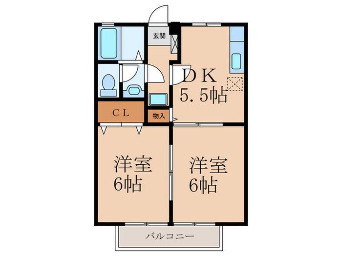 ソレジオ中曽根(2DK/2階)の間取り写真