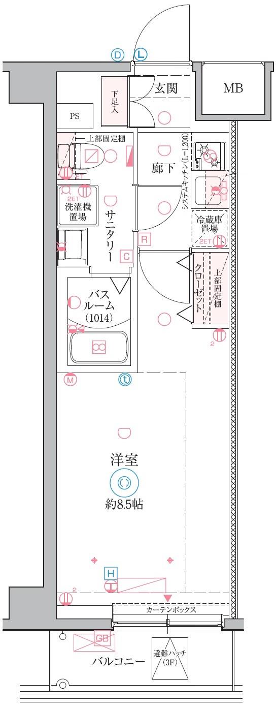 クレヴィスタ戸田(1K/3階)の間取り写真
