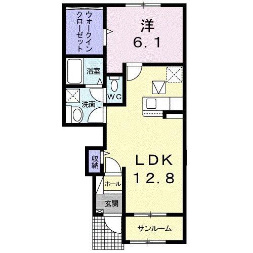 アヴォンリー三本松I(1LDK/1階)の間取り写真