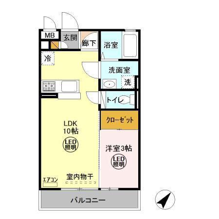 カーサコモド(1LDK/2階)の間取り写真