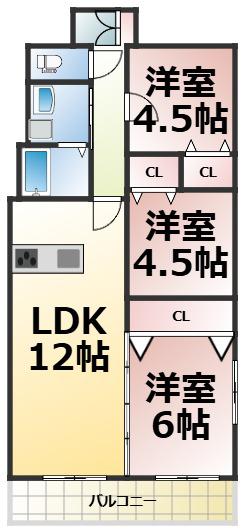 ディアコート池下(3LDK/4階)の間取り写真