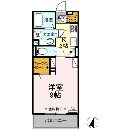 サン・メゾン栃木駅南(1K/1階)の間取り写真