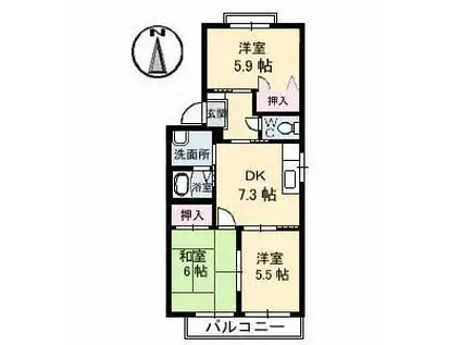 アンセスグランヒルズE棟(3DK/2階)の間取り写真