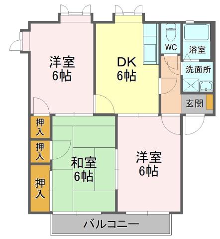 マーヴェラス萩 A棟(3DK/2階)の間取り写真