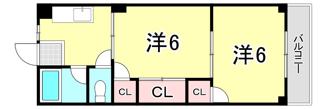 甲子園グリーンハイツ(2DK/2階)の間取り写真