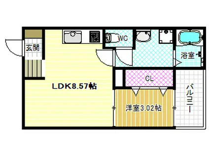 FSTYLE藤井寺道明寺2号館(1LDK/1階)の間取り写真
